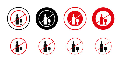 No alcohol sign Collection of flat thin outline vector