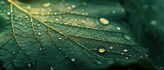 Fototapeta premium Drops on a leaf close-up. Macro. AI generative.