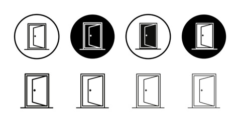 Open door icon Collection of flat thin outline vector