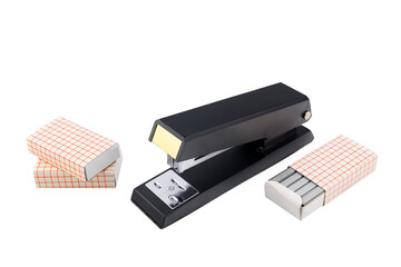 black stapler and steel paper scrapers