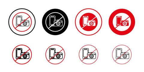 Photo and phone forbidden sign Collection of flat thin outline vector