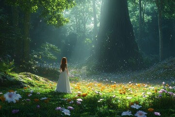 A mesmerizing magical fantasy world where humans and mystical creatures coexist, captured in stunning realism. This hidden, mythical location brings to life a sense of wonder and mystery, evoking awe 