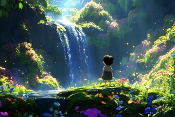 A mesmerizing magical fantasy world where humans and mystical creatures coexist, captured in stunning realism. This hidden, mythical location brings to life a sense of wonder and mystery, evoking awe 