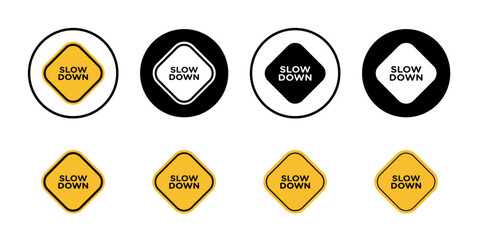 Slow down sign Collection of flat thin outline vector