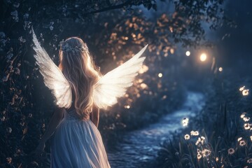 A mesmerizing magical fantasy world where humans and mystical creatures coexist, captured in stunning realism. This hidden, mythical location brings to life a sense of wonder and mystery, evoking awe 