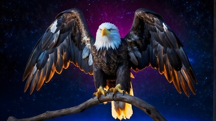 Majestic Bald Eagle Soaring Night Sky Stunning Wingspan Powerful Presence