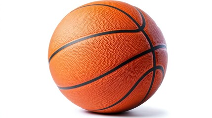 Fototapeta premium A classic orange basketball with black lines, isolated on a white background.
