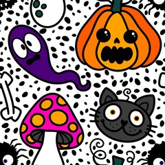 Halloween cute pumpkins seamless monsters pattern for wrapping paper and fabric