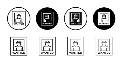 Wanted icon Collection of flat thin outline vector