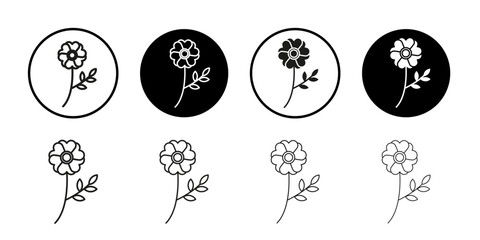 Wild rose icon Collection of flat thin outline vector
