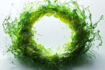 electrifying green lightning forms a circular frame as a plasma portal radiating energy and futuristic vibes encapsulating a dynamic visual experience against a stark white background