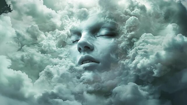 Dreamlike Face in Clouds Seamless Looping Background Video