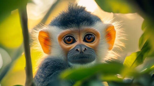 Exquisite Portrait of the Rare Red-Shanked Douc Langur: Vietnam's Endemic and Endangered Primate Thriving in the Lush Tropical Forests of Danang