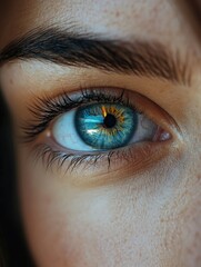 Close-up Portrait of a Person's Eye with Distinct Colored Eyeshadow