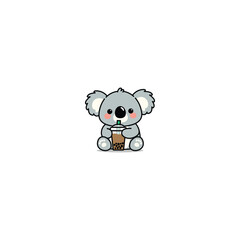 Cute koala with bubble tea cartoon, vector illustration