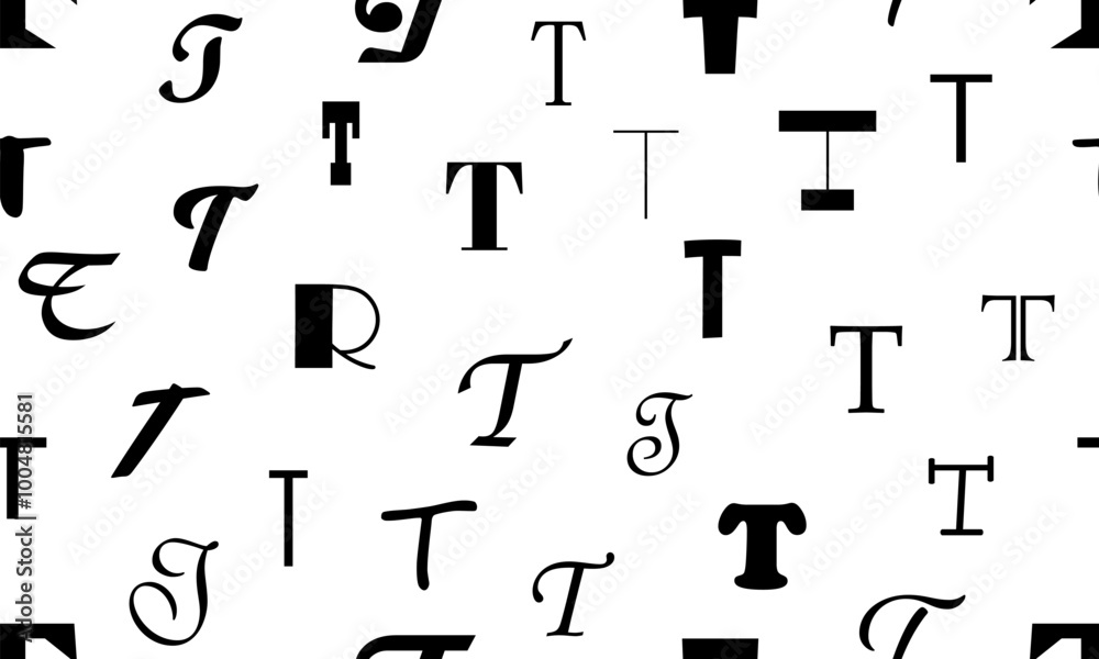Fototapete vector seamless alphabet pattern with black bold latin letters. white repeatable unusual background.