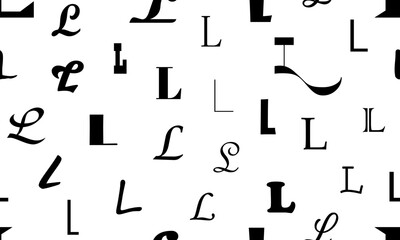 Vector seamless alphabet pattern with black bold latin letters. White repeatable unusual background. Fashion trendy design. Seamless black alphabet pattern on white. Letter L