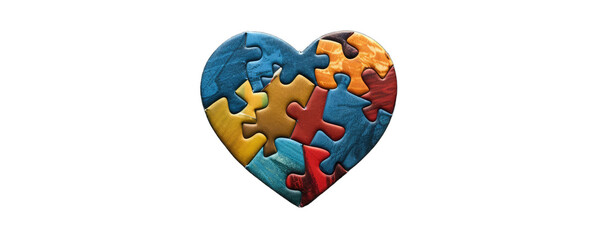 A heart shape formed from colorful jigsaw puzzle pieces, symbolizing love, unity, and collaboration.