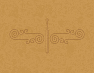 Medieval Parchment Background - Celtic Spirals, Lines and Shortsword
