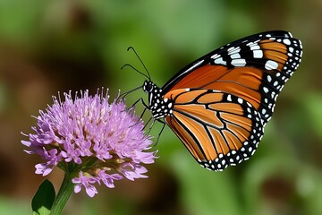 Naklejka premium A temperate grassland habitat with butterflies and wildflowers, where delicate blooms attract pollinators in a balanced natural environment