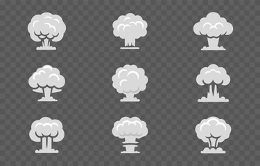 Set of vector explosions png. Explosion silhouette png. Smoke, explosion, cloud. Explosion in cartoon style.