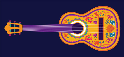 Decorated Mexican guitar vector. Day of the dead celebration