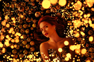 High angle photo of gorgeous charming celebrity posing christmas seasonal store promo banner with...