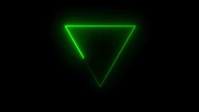 green color Glowing neon line triangle animation on black background. 