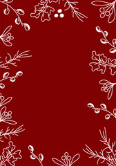 Vector illustration. Merry Christmas and Happy New Year floral background, copy space for your text. Rustic template for Christmas cards, wedding invitations, party invitation. Hand drawn sketch.