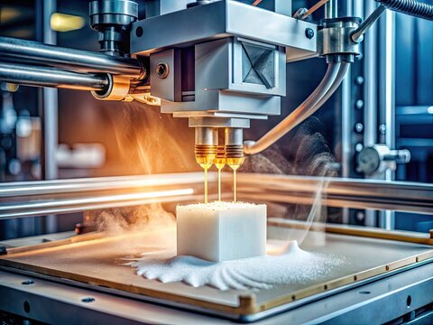 Advanced industrial powder 3D printer in action showcasing Multi Jet Fusion printing technology process