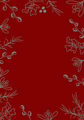 Vector illustration. Merry Christmas and Happy New Year floral background, copy space for your text. Rustic template for Christmas cards, wedding invitations, party invitation. Hand drawn sketch.