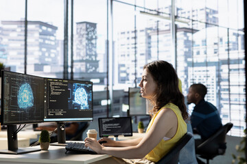 Developer conducting experiments and tests to optimize artificial intelligence machine learning...