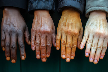 A tapestry of hands showcasing diversity across different backgrounds reflecting unity and connection in a modern workspace