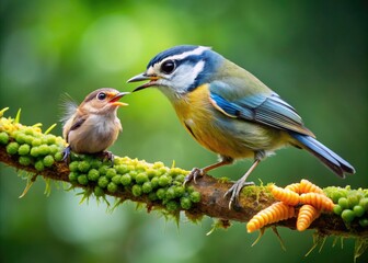 Fototapeta premium Bird Consuming a Caterpillar in Nature, Showcasing the Cycle of Life and Natural Predation