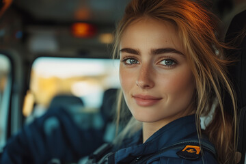 A dedicated female paramedic reflects on her vital role in emergency medical services while stationed in an ambulance