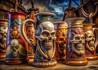 Captivating Collection of Vintage Pirate Pitchers with Intricate Designs and Unique Styles