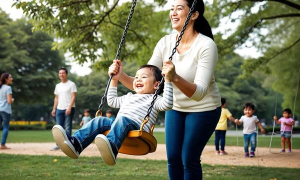 parent and child on swing