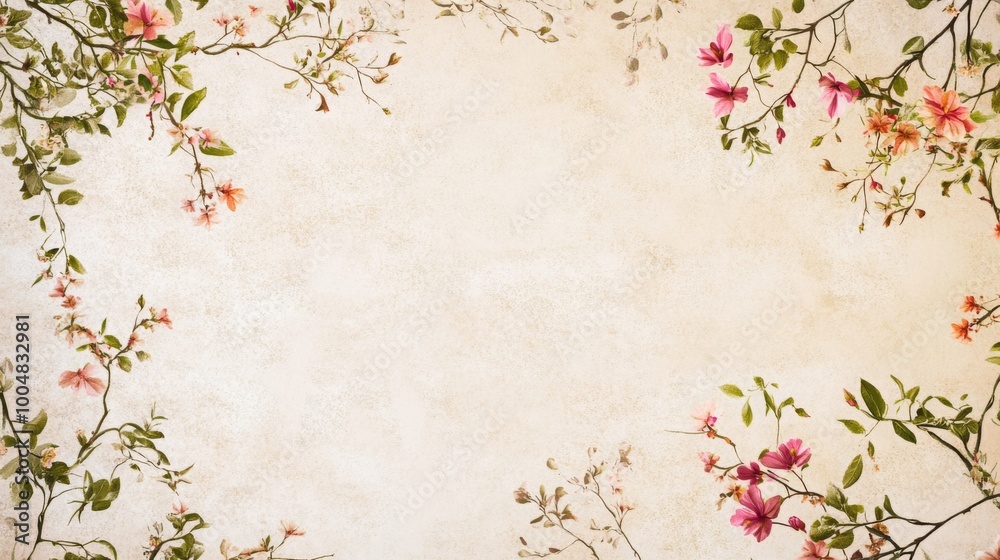 Poster delicate floral elements frame a soft pastel background, providing a serene and elegant visual. this