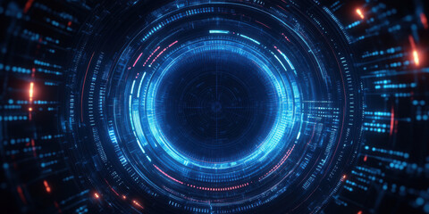 Obraz premium Creative bright blue tech wallpaper with linear circle. Innovation and technology concept. 3D Rendering.