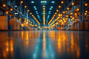 blurred warehouse environment filled with soft bokeh lights creating an ethereal atmosphere that suggests industry and commerce ideal for business presentations or conceptual themes