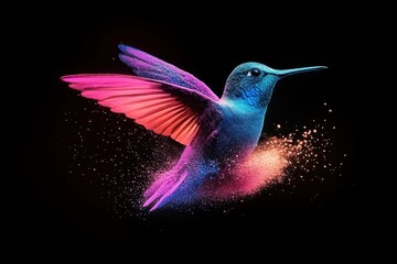 Fototapeta premium Birds. Dispersion, splatter effect on black background.