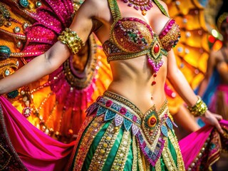 Colorful Exotic Dance Costume Display with Intricate Patterns and Vibrant Fabric in Studio Setting