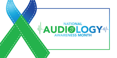 October is National Audiology Awareness Month background template. Holiday concept. background, banner, placard, card, and poster design template with text inscription and standard color.