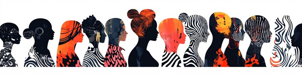 Colorful silhouettes of diverse people holding hands, Diversity Equity and Inclusion, modern company background