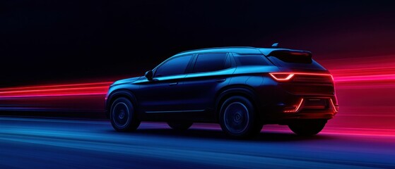 Modern SUV in Motion with Neon Light Trails