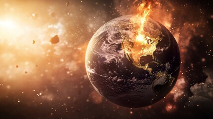 Fototapeta premium 地球規模の金融崩壊：燃え上がる地球