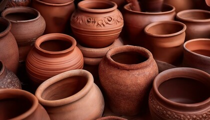 Beautiful pottery in different shades of terracotta background image