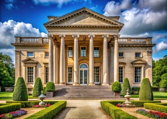 Fototapeta premium Elegant Palladian Architecture Showcasing Symmetry, Columns, and Classical Design in a Grand Setting