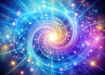 Ethereal Numerology Vortex with Bright Light Burst and Spiraling Numbers on Pastel Blue Purple Background