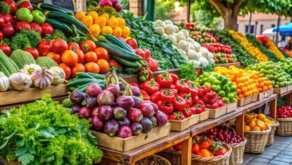 Fresh Organic Vegetable Stand Displaying Colorful Produce in Outdoor Market Setting for Healthy Living
